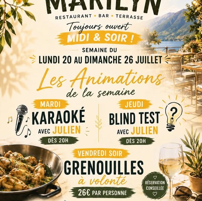Du 20 au 26/07 : Semaine Dolce Vita – Karaoké, Blind Test & Grenouilles